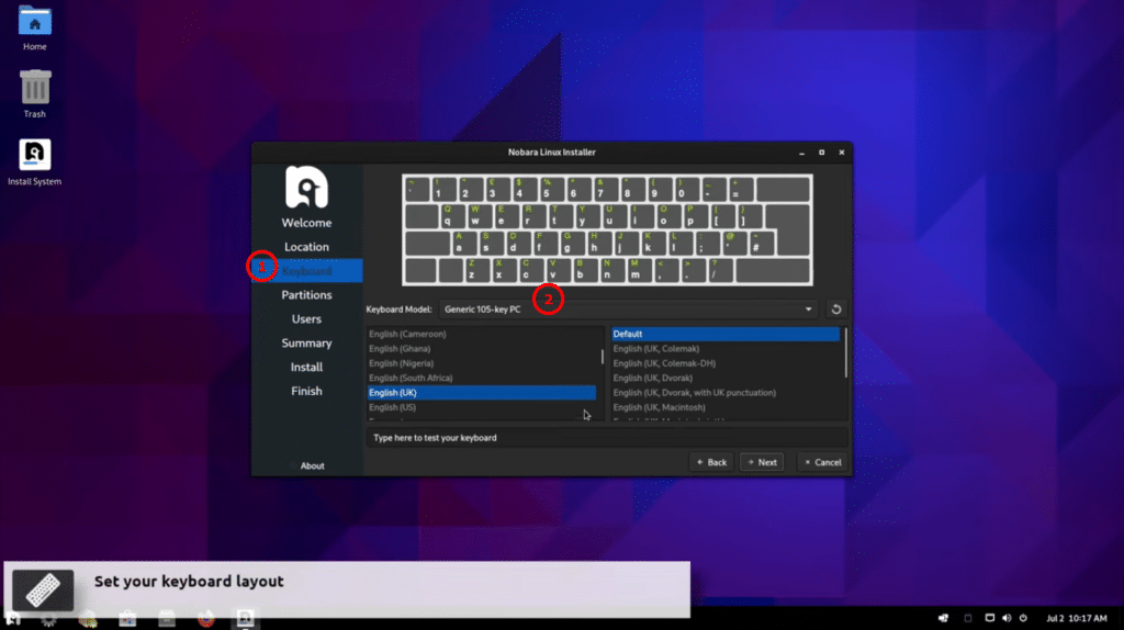 Select your Keyboard Layout.